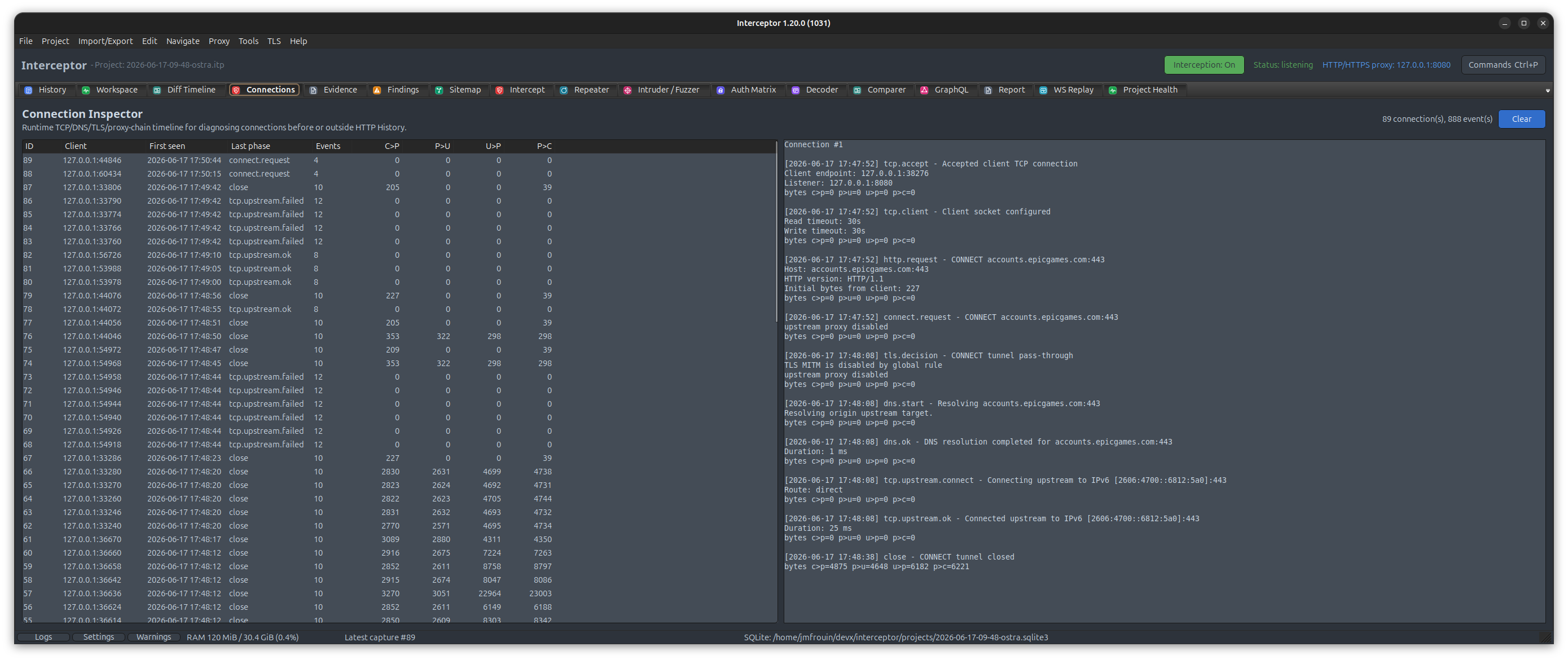 Interceptor Connection Inspector screenshot